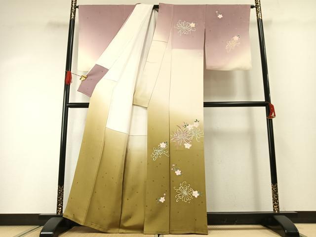 平和屋着物●世界的人形師 辻村寿三郎 ジュサブロー 訪問着 桜菊文 暈し染め 正絹 逸品 AABH0814fy