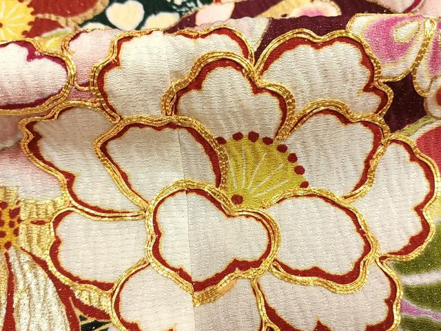 平和屋着物●豪華振袖 駒刺繍 草花文 暈し染め 金彩 銀通し地 正絹 逸品 AABH0816fy