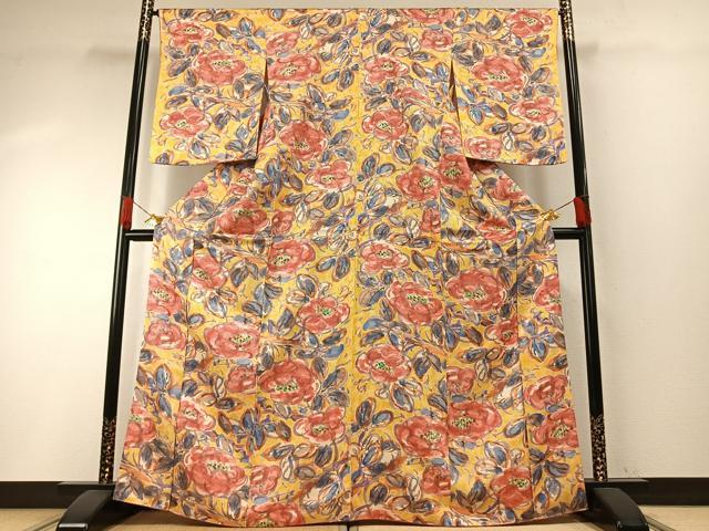 平和屋着物●上質な小紋　手描き　草花文　正絹　逸品　AABH0822fy 平和屋着物○上質な小紋 手描き 草花文 正絹 逸品 AABH0822fy