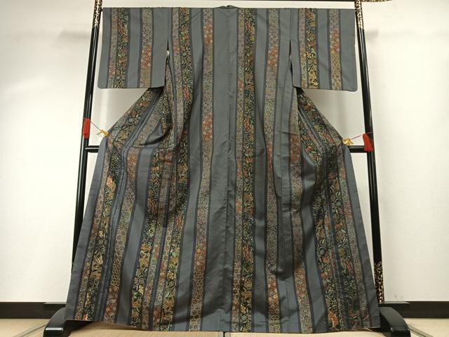 平和屋着物●本場大島紬 染大島 刺繍 花鳥間道 金糸 正絹 逸品 AABH0823fy