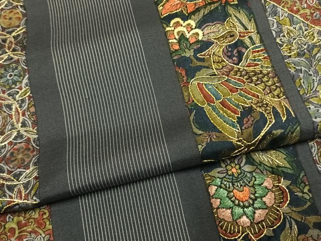 平和屋着物●本場大島紬 染大島 刺繍 花鳥間道 金糸 正絹 逸品 AABH0823fy