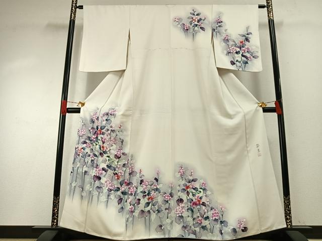 平和屋着物●訪問着 作家物 手描き 花鳥文 暈し染め 正絹 逸品 AABH0826fy