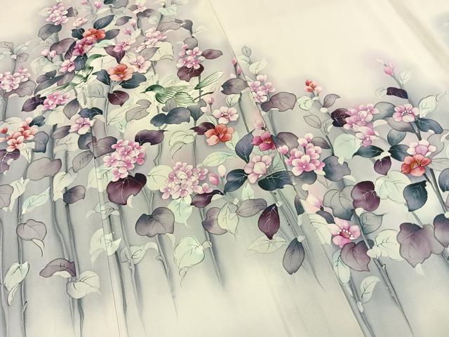 平和屋着物●訪問着 作家物 手描き 花鳥文 暈し染め 正絹 逸品 AABH0826fy