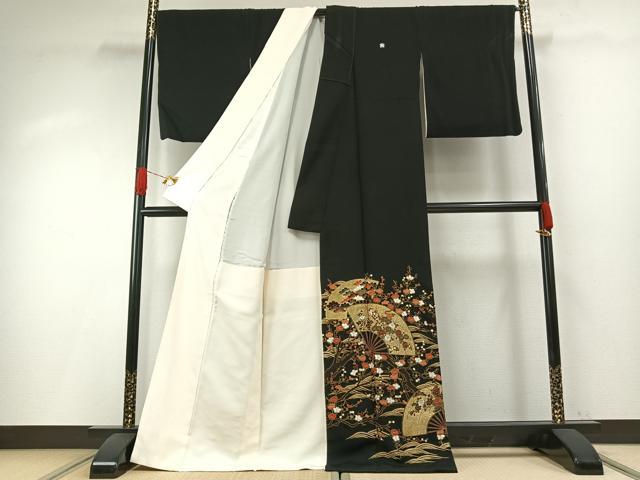 平和屋着物●中国三大刺繍 総刺繍 スワトウ刺繍 汕頭刺繍 黒留袖 扇面花文 金糸 松坂屋扱い 正絹 逸品 AABH0834fy