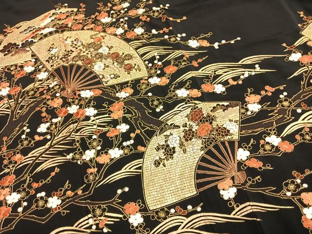平和屋着物●中国三大刺繍 総刺繍 スワトウ刺繍 汕頭刺繍 黒留袖 扇面花文 金糸 松坂屋扱い 正絹 逸品 AABH0834fy