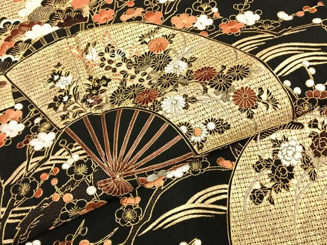 平和屋着物●中国三大刺繍 総刺繍 スワトウ刺繍 汕頭刺繍 黒留袖 扇面花文 金糸 松坂屋扱い 正絹 逸品 AABH0834fy