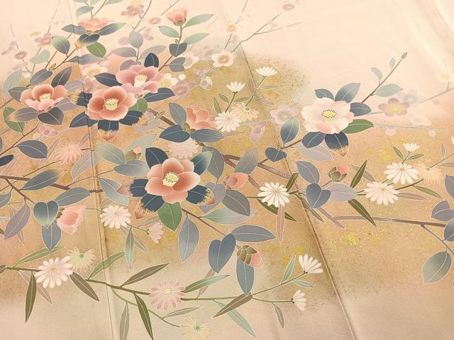平和屋着物●訪問着 友禅 作家物 枝花文 暈し染め 金彩 正絹 逸品 AABH0840fy