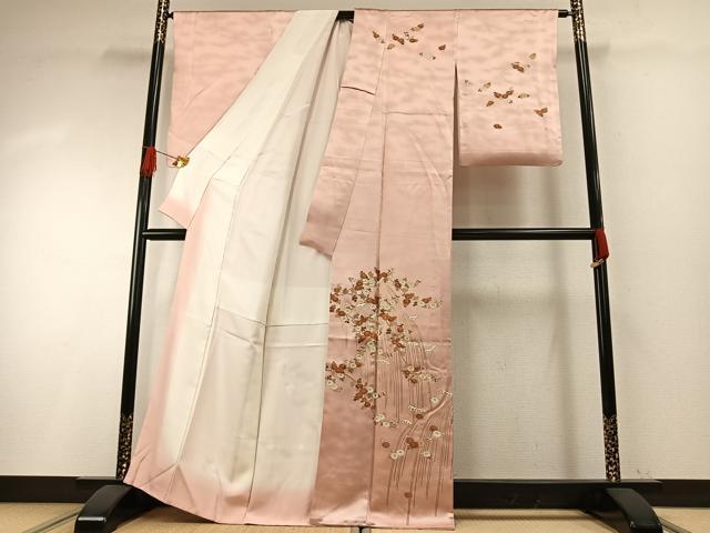平和屋着物●銀座きしや 訪問着 駒刺繍 草花文 金彩 たとう紙付き 正絹 逸品 AABH0845fy