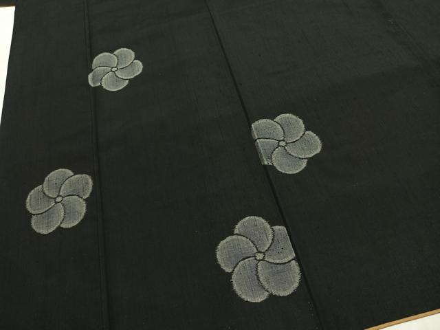 平和屋着物●上質な紬 ねじ梅 黒地 正絹 逸品 AABH0855fy