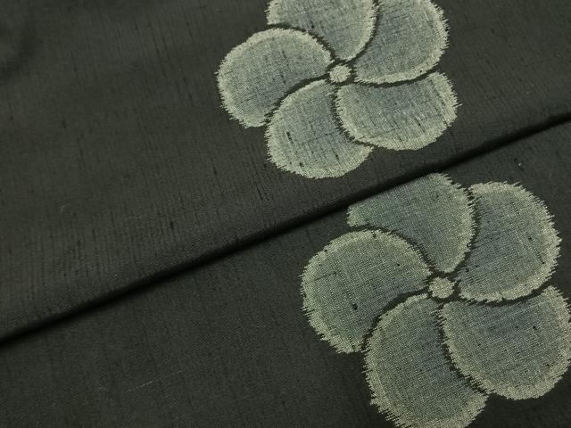 平和屋着物●上質な紬 ねじ梅 黒地 正絹 逸品 AABH0855fy
