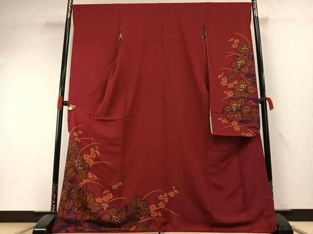 平和屋着物●豪華振袖 草花文 金彩 ロング丈 正絹 逸品 AABH0863fy