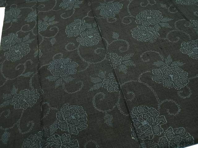 平和屋着物●本場結城紬 重要無形文化財 80亀甲 唐草花文 正絹 逸品 AABH0877fy