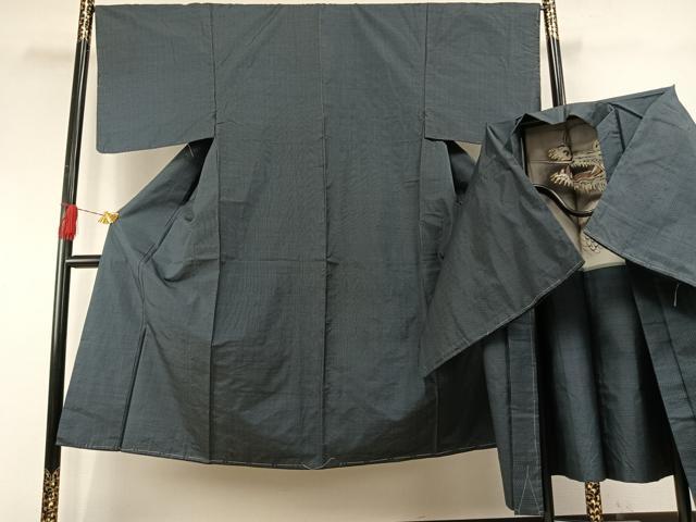 平和屋着物●男性 本場大島紬 アンサンブル 格子 正絹 逸品 AABH0881fy