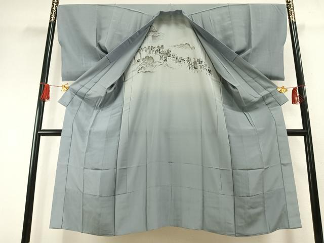 平和屋着物●男性 長襦袢 無双仕立て 手描き 風景人物文 金彩 正絹 逸品 AABH0885fy