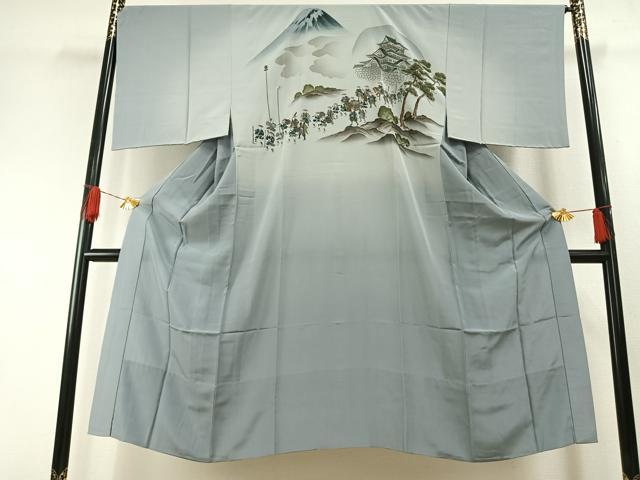 平和屋着物●男性 長襦袢 無双仕立て 手描き 風景人物文 金彩 正絹 逸品 AABH0885fy
