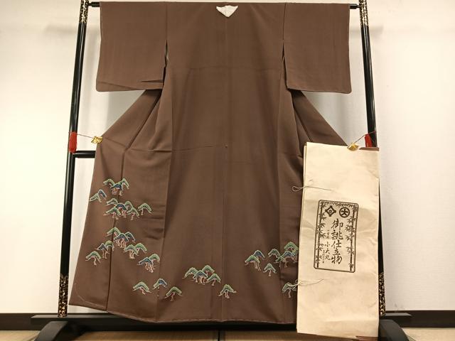 平和屋着物●訪問着 友禅 刺繍 枝松文 小大丸 たとう紙付き 正絹 逸品 AABH0894fy