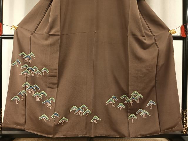平和屋着物●訪問着 友禅 刺繍 枝松文 小大丸 たとう紙付き 正絹 逸品 AABH0894fy