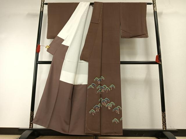 平和屋着物●訪問着 友禅 刺繍 枝松文 小大丸 たとう紙付き 正絹 逸品 AABH0894fy
