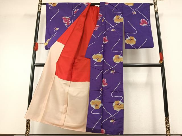 平和屋着物●銘仙 紬 アンティーク 大正ロマン 草花文 正絹 逸品 AABH0900fy
