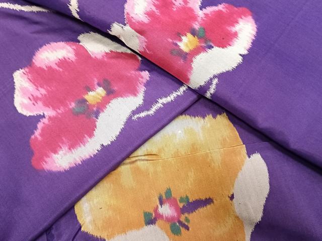 平和屋着物●銘仙 紬 アンティーク 大正ロマン 草花文 正絹 逸品 AABH0900fy