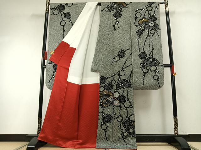 平和屋着物●豪華振袖 総絞り 駒刺繍 松竹梅 金彩 正絹 逸品 AABH0903fy