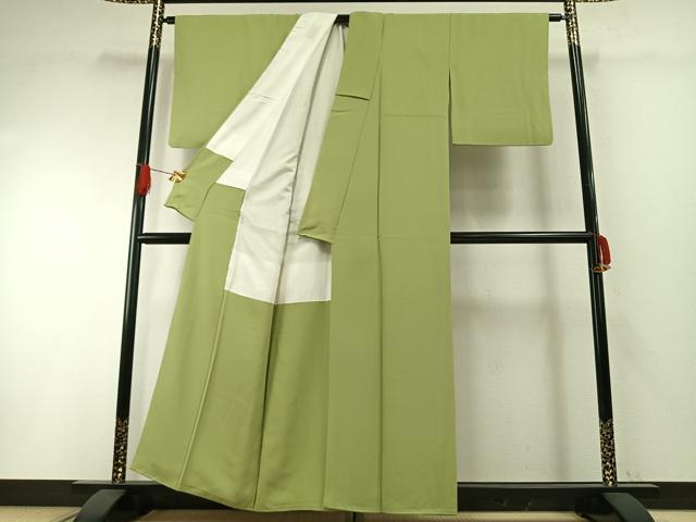 平和屋着物●上質な色無地 若菜色 正絹 逸品 AABH0915fy