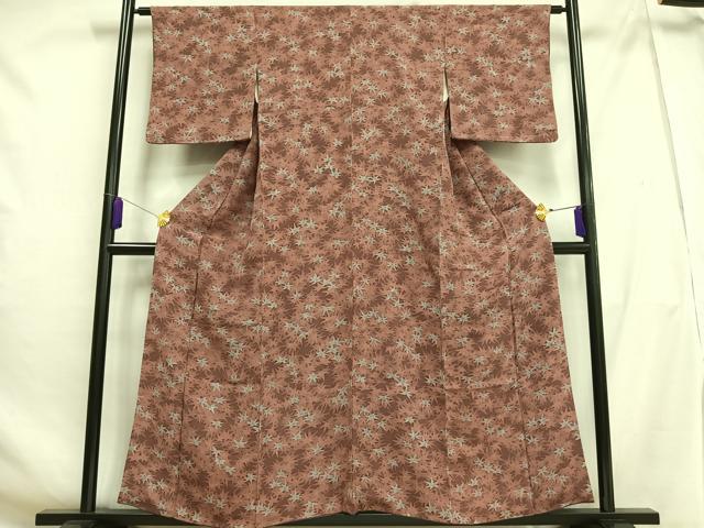 平和屋着物■上質な小紋 楓づくし 鬼しぼ縮緬 正絹 逸品 AABH0931oa