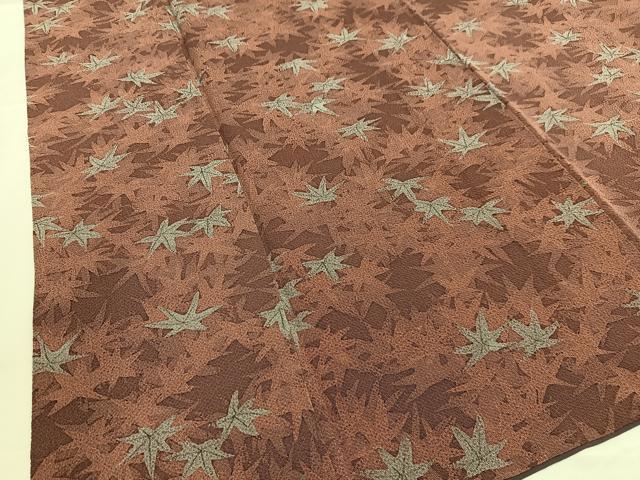 平和屋着物■上質な小紋 楓づくし 鬼しぼ縮緬 正絹 逸品 AABH0931oa