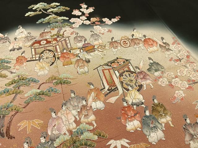 平和屋着物■豪華黒留袖 作家物 寿光織 人物松竹梅文 暈し染め 正絹 逸品 AABH0943oa