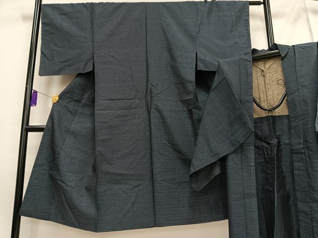 平和屋着物■男性 紬 アンサンブル 格子 正絹 逸品 AABH0945oa