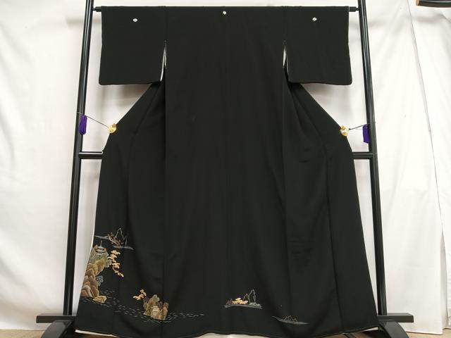 平和屋着物■豪華黒留袖 刺繍 風景文 金彩 正絹 逸品 AABH0949oa