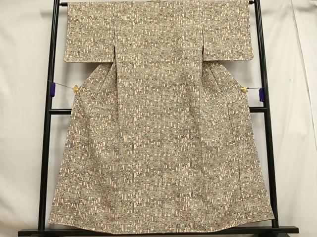 平和屋着物■上質な小紋 エ霞花文 鬼しぼ縮緬 正絹 逸品 未使用 AABH0965oa