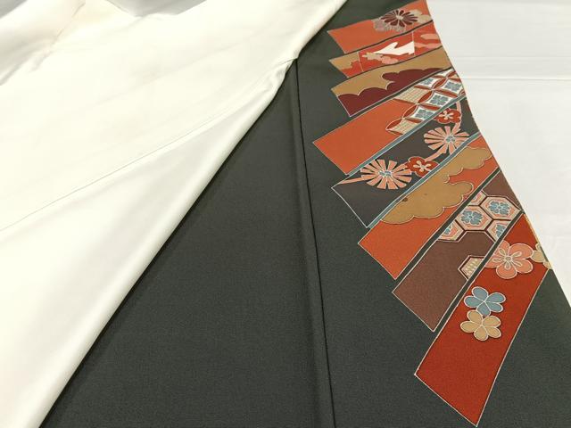 平和屋着物■豪華黒留袖 作家物 駒刺繍 地紙扇面花文 金彩 正絹 逸品 AABH0975oa