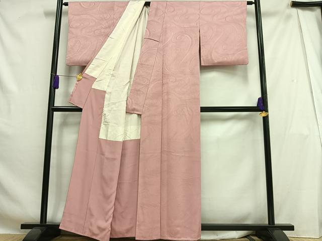 平和屋着物■上質な色無地 渦巻き地紋 紅梅色 正絹 逸品 AABH0978oa
