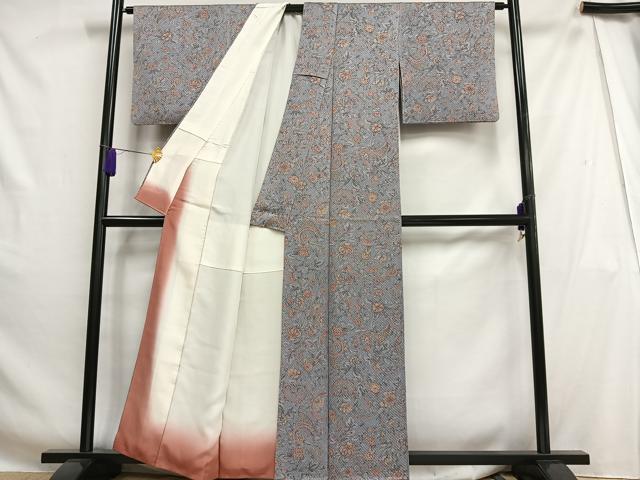 平和屋着物■上質な小紋 更紗花文 正絹 逸品 AABH0979oa