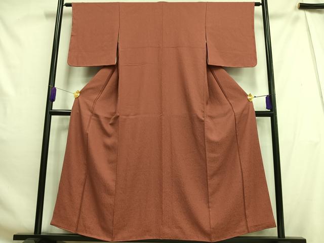 平和屋着物■上質な色無地 紋意匠 銀朱色 正絹 逸品 未使用 AABH0996oa
