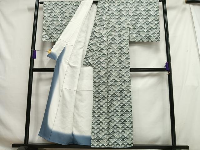 平和屋着物■小紋 梅青海波 洗える着物 未使用 AABH1000oa