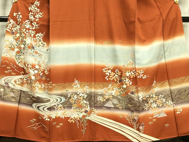 平和屋着物■訪問着 流水草花文 暈し染め 金彩 正絹 逸品 AABH1003oa