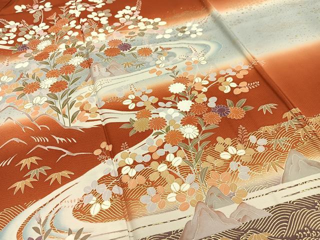 平和屋着物■訪問着 流水草花文 暈し染め 金彩 正絹 逸品 AABH1003oa