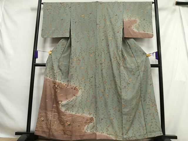 平和屋着物■訪問着 扇面花蝶文 暈し染め 金彩 胴抜き仕立て 正絹 逸品 AABH1005oa
