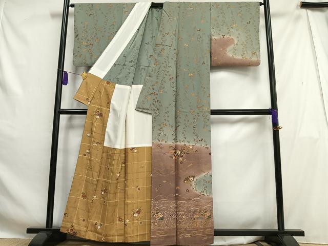 平和屋着物■訪問着 扇面花蝶文 暈し染め 金彩 胴抜き仕立て 正絹 逸品 AABH1005oa
