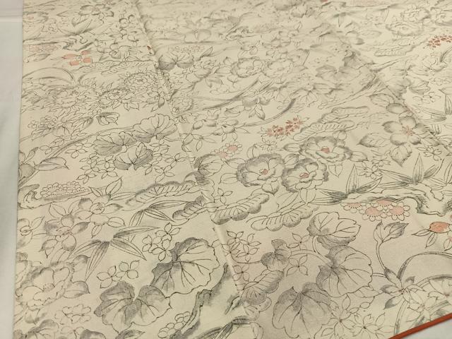 平和屋着物■上質な小紋 紬地 手描き 花松文 正絹 逸品 AABH1009oa