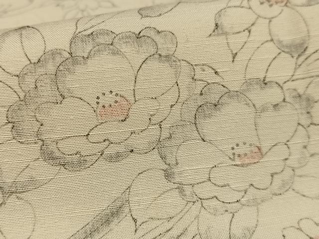 平和屋着物■上質な小紋 紬地 手描き 花松文 正絹 逸品 AABH1009oa