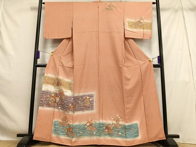 平和屋着物●訪問着　貝桶花筏文　たたき染め　黒地　金彩　正絹　逸品　CABE2353yc 平和屋本店○極上 創業460年・千總 訪問着 駒刺繍 貝桶 貝合わせ花文