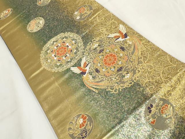 平和屋着物▼六通柄袋帯 古文烈菱紋 金糸 引箔 正絹 逸品 AABH1107wj