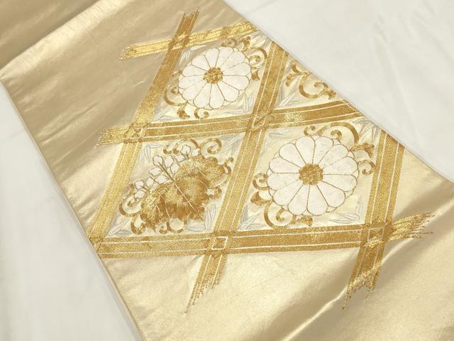 平和屋着物▼総刺繍 袋帯 駒刺繍 花菱文 金糸 正絹 逸品 AABH1117wj