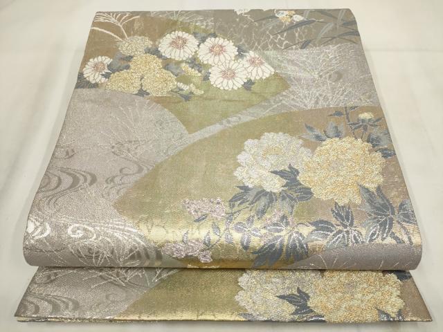 平和屋着物◎六通柄袋帯 地紙花文 金銀糸 正絹 逸品 AABH1121wj