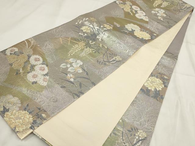平和屋着物◎六通柄袋帯 地紙花文 金銀糸 正絹 逸品 AABH1121wj
