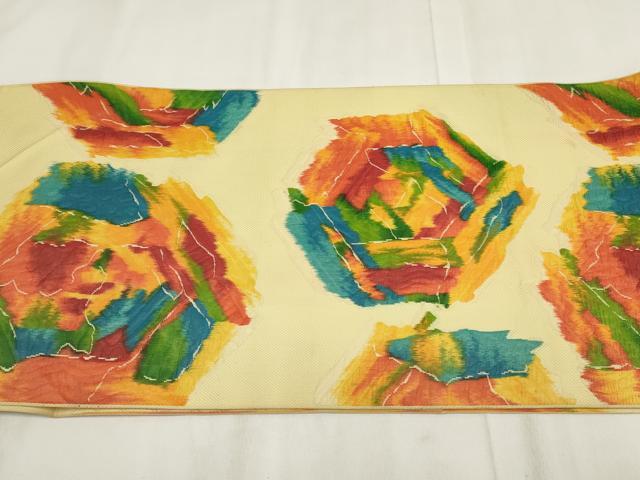 平和屋着物◎八寸名古屋帯 幾何学文様 正絹 逸品 AABH1122wj