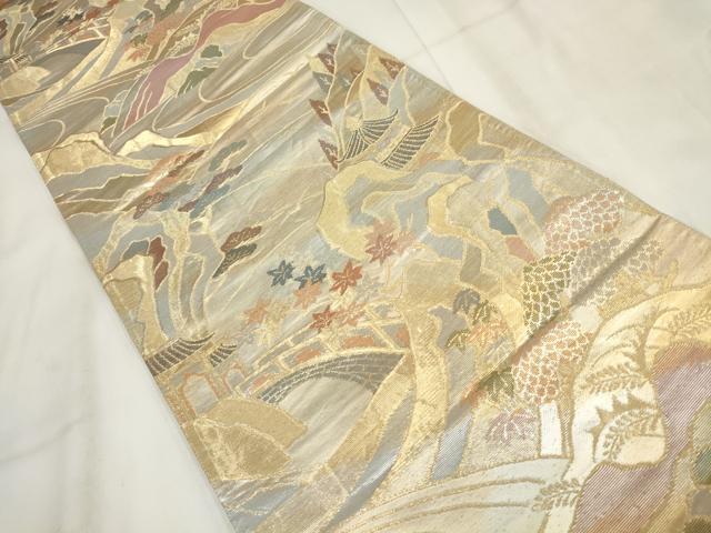 平和屋着物◎六通柄袋帯 遠山風景文 金糸 正絹 逸品 AABH1146wj